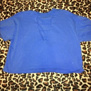 Royal blue cute v strapping neck cut out top
